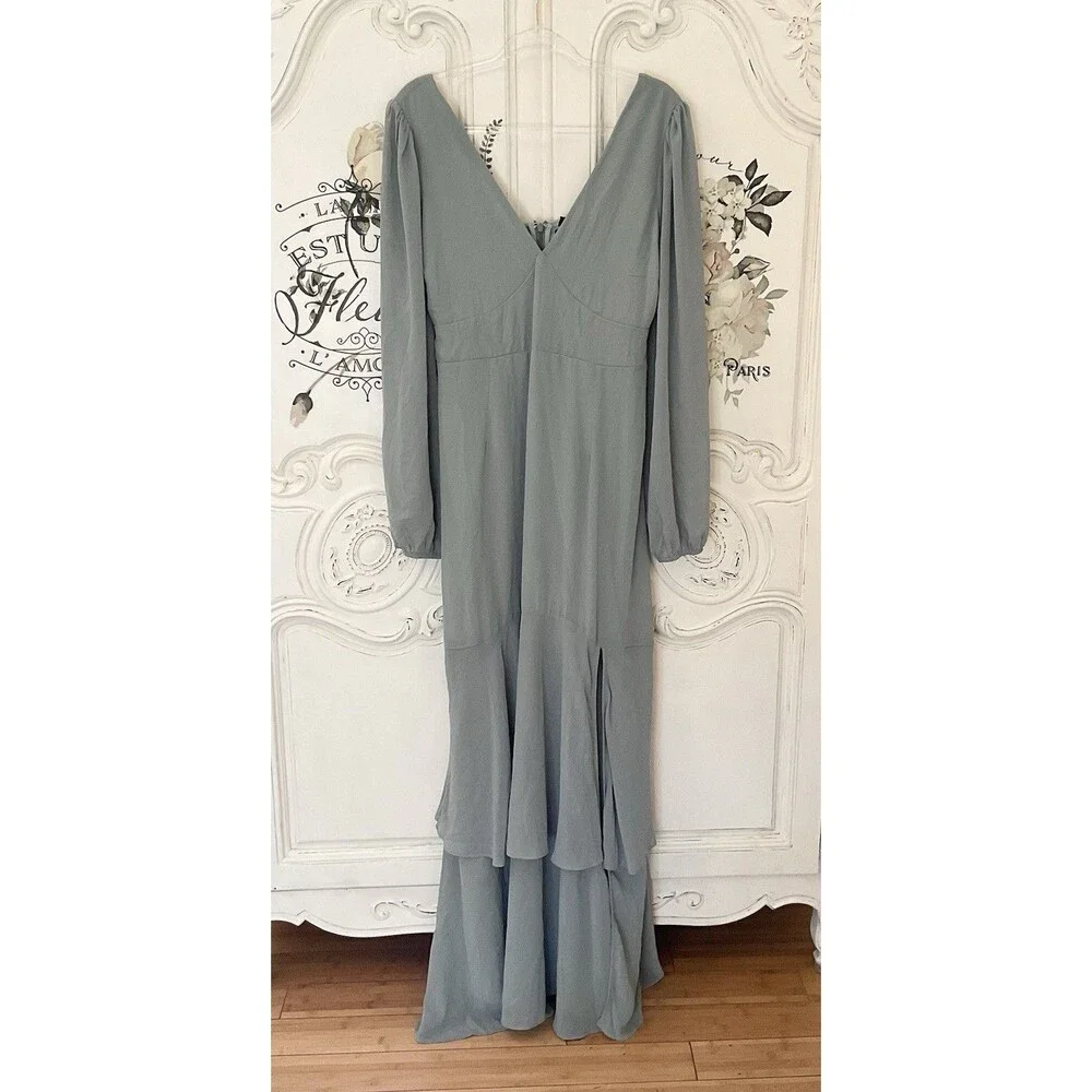 Lulus Tier Elegance Maxi Dress Sage Brush‎ Size XL NWOT - Picture 9 of 12